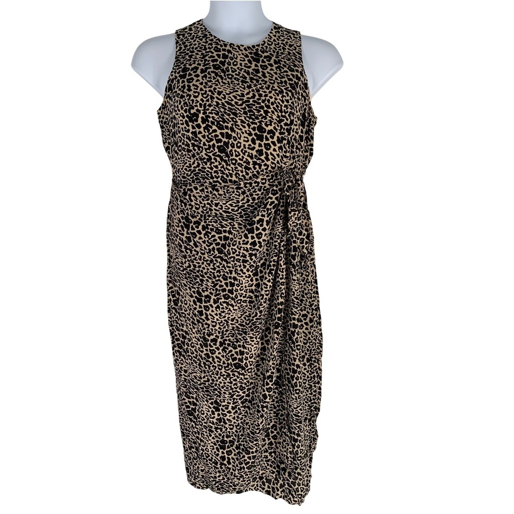 Spenser Jeremy Leopard Print Ankle Length Dress Size 12 Silk Lined Sash Tie